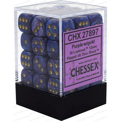 Chessex Lustrous Dice - 36 x D6 - 12mm - Purple/Gold