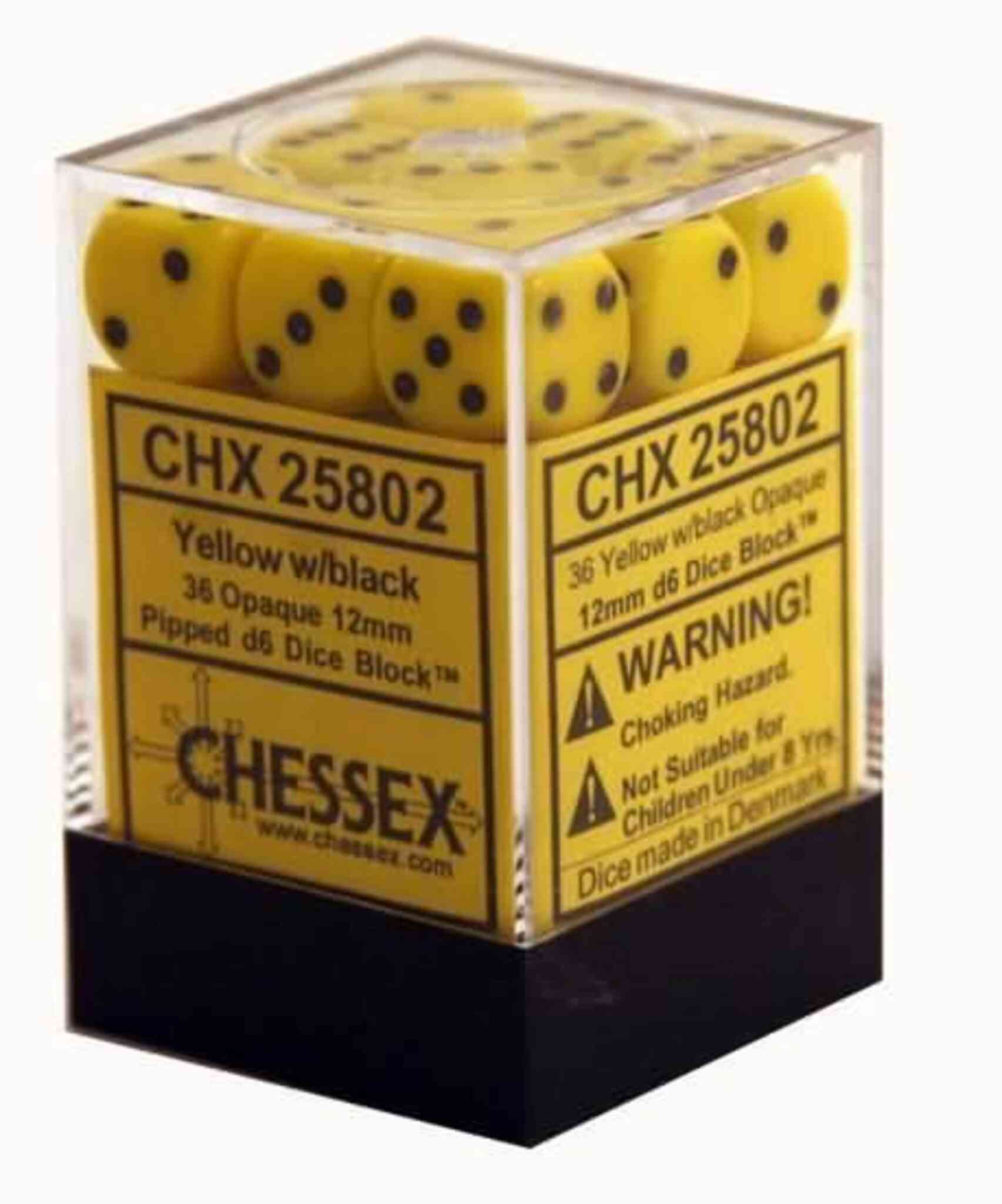 Chessex Opaque Dice - 36 x D6 - 12mm - Yellow/Black