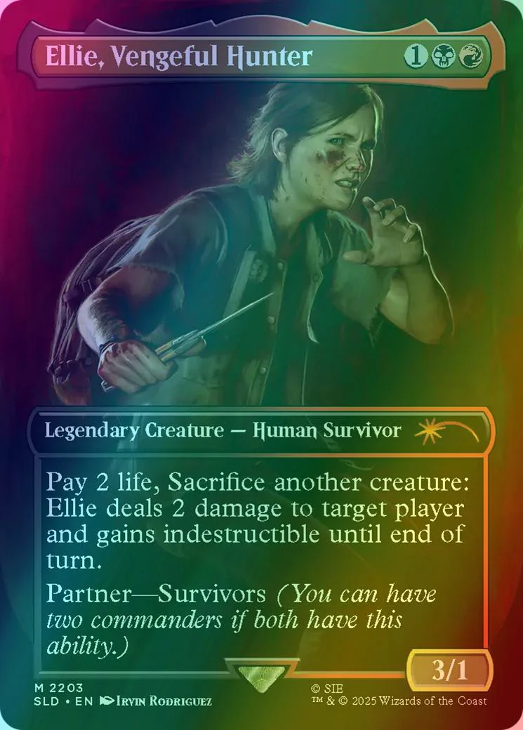 Ellie, Vengeful Hunter [2203] [Borderless] [The Last of Us Part II] [Secret Lair Drop] [Rainbow Foil]