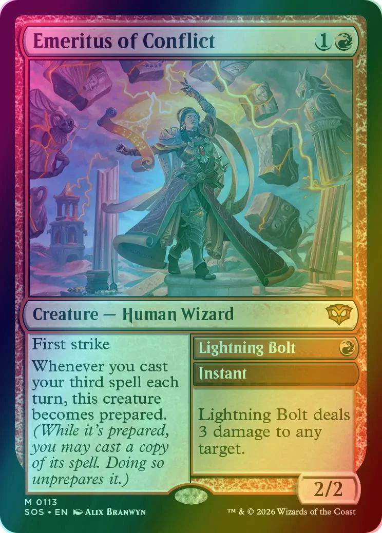 Emeritus of Conflict // Lightning Bolt [113] [Secrets of Strixhaven] [Foil]