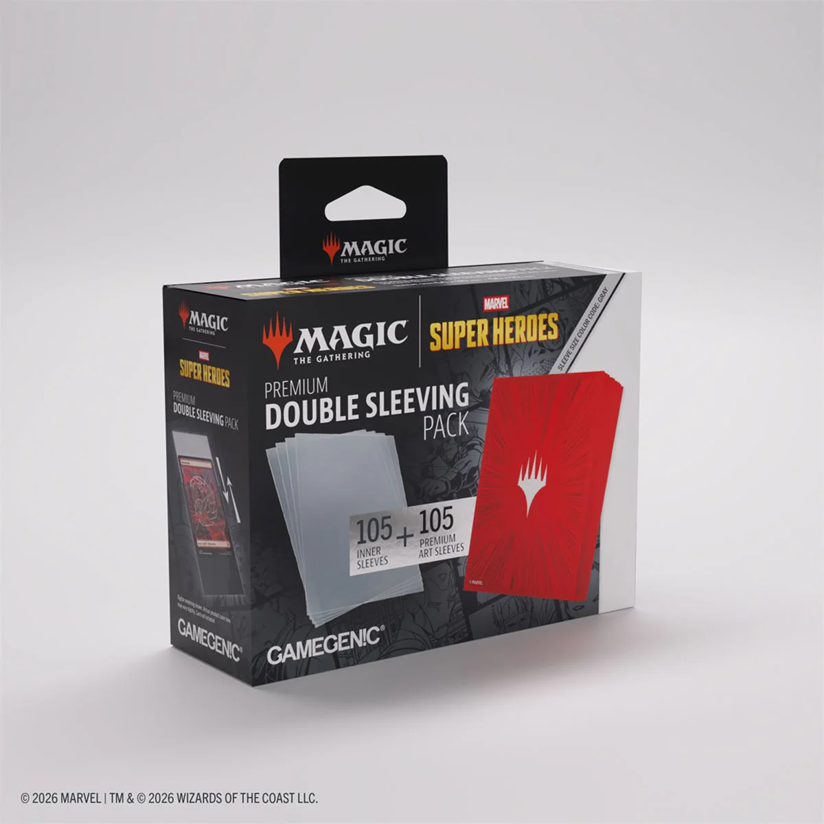 Gamegenic MTG Double Sleeve Pack Premium Art Sleeves - Standard Size - 105ct - Marvel Super Heroes - Comic Burst Red - Image 2