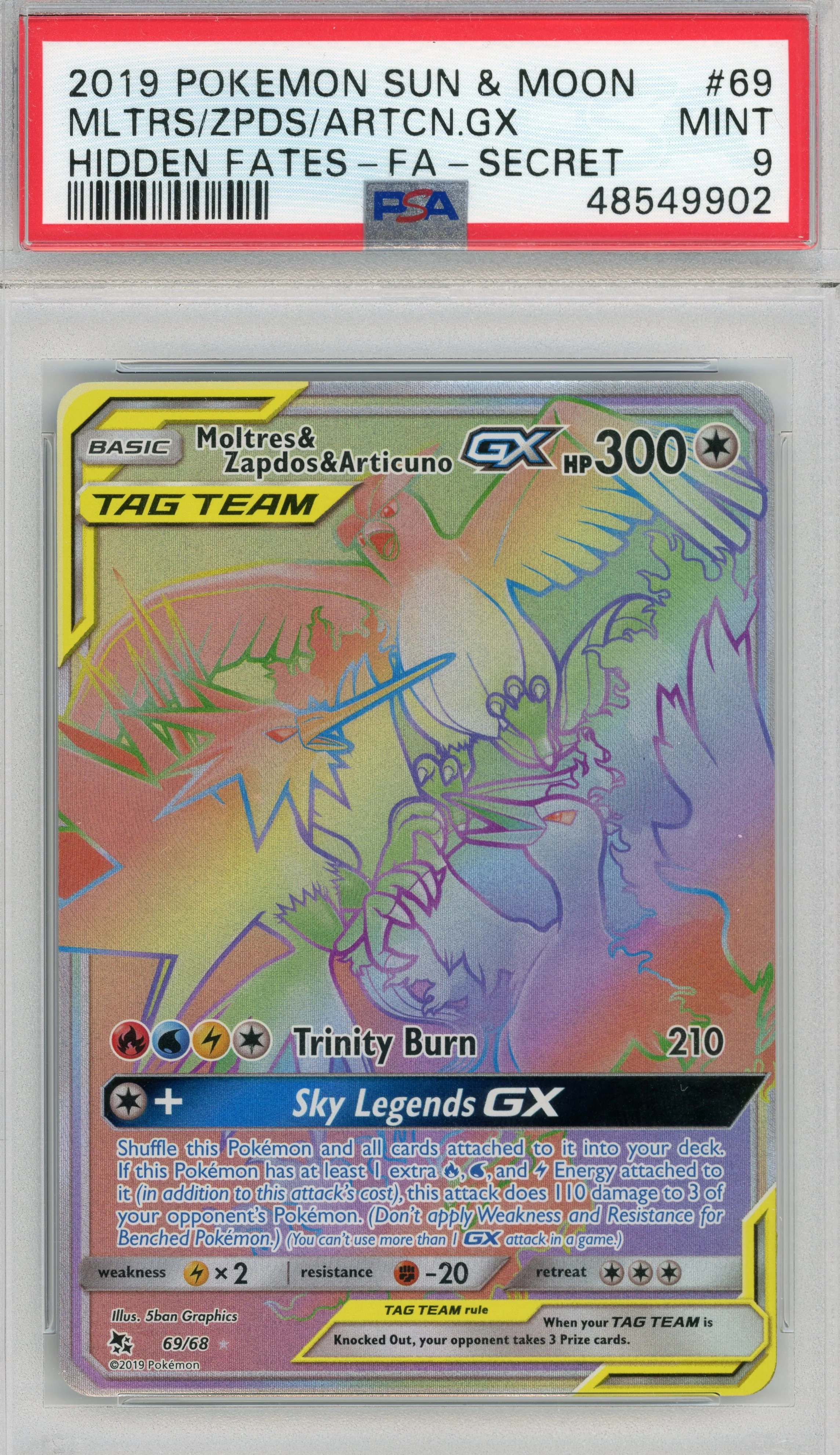 Moltres & Zapdos & Articuno-GX — PSA 9|Rare Rainbow — ID 16092